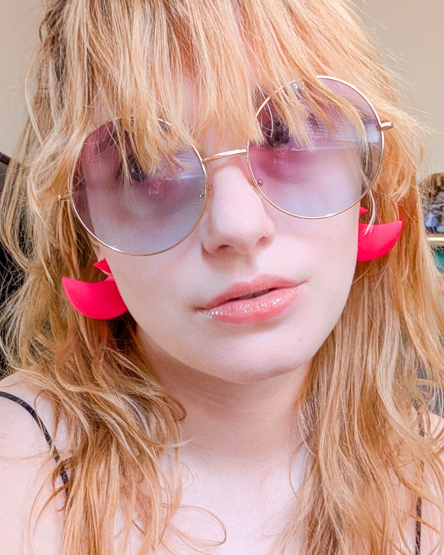 Neon Pink Horn Earrings