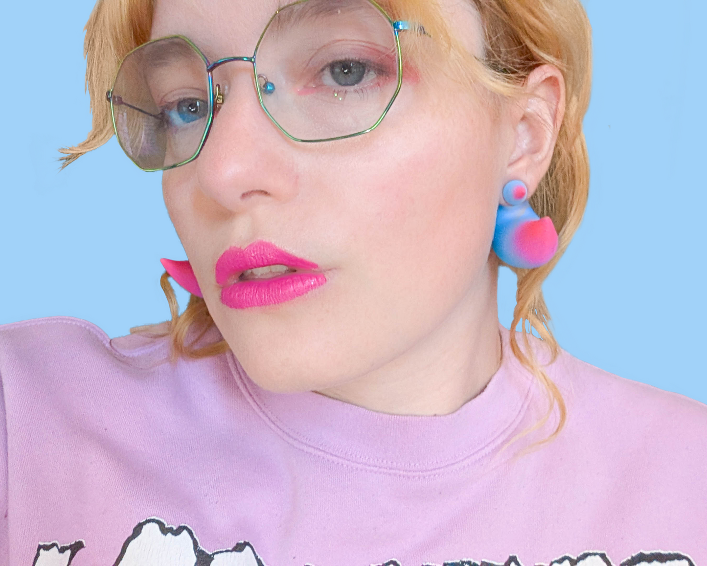 Teal and Pink Horn Earrings