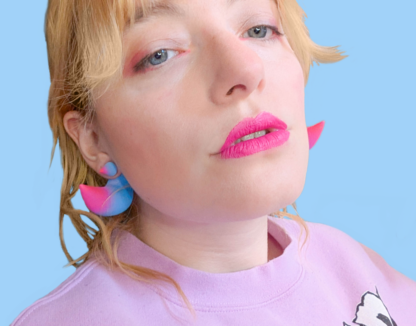 Teal and Pink Horn Earrings