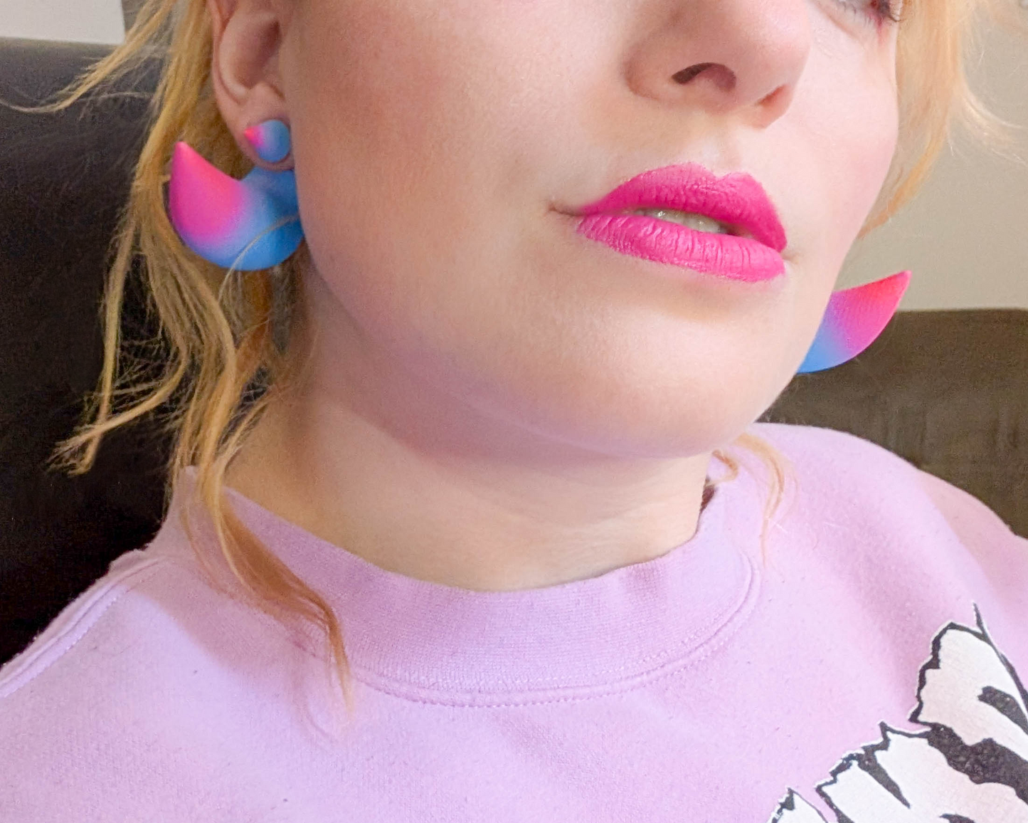 Teal and Pink Horn Earrings
